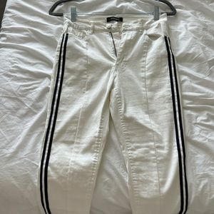 White Jeans with Navy Stripe Size 4